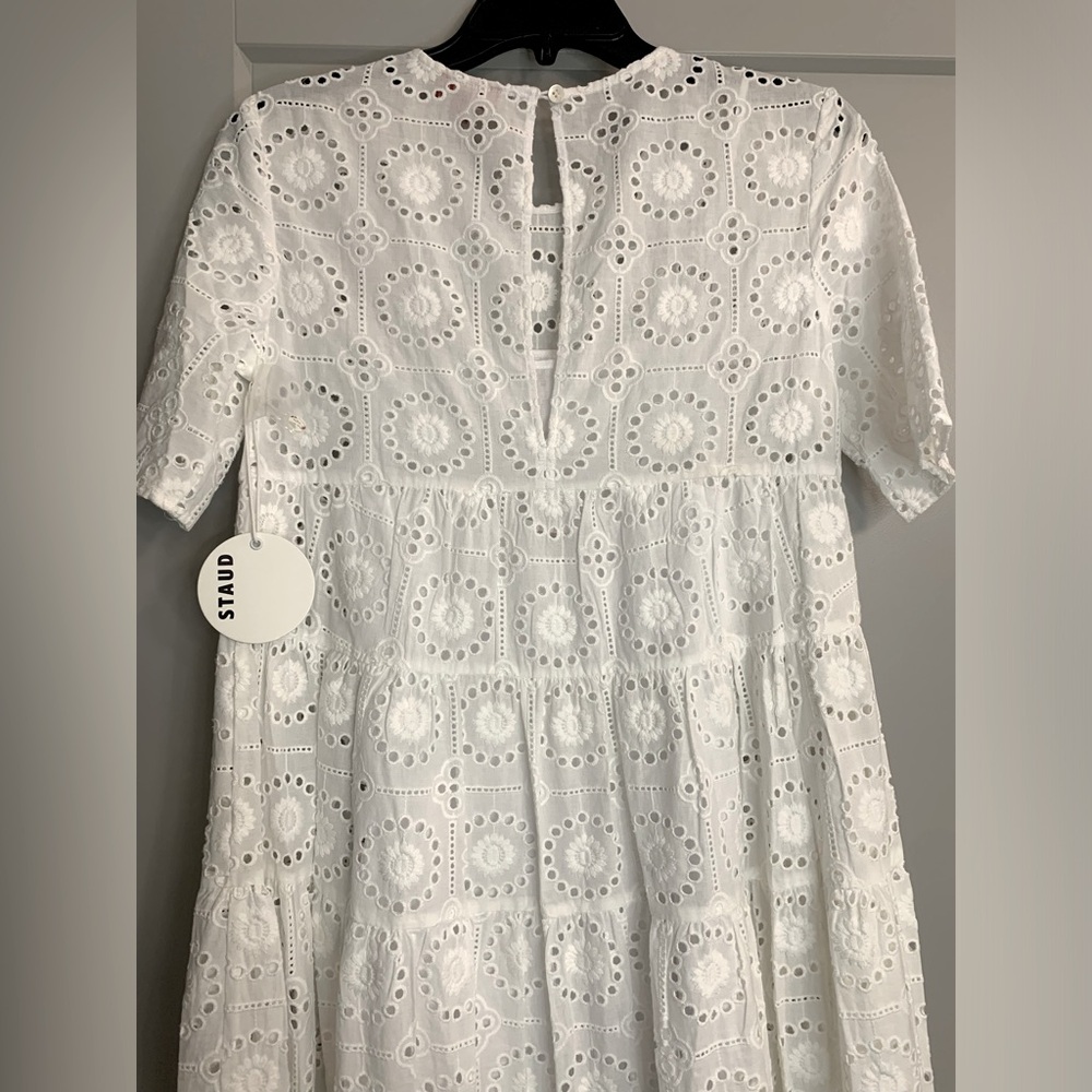 NWT Staud Hyacinth White Eyelet Tiered Maxi Dress Size Small 100% Cotton - Picture 10 of 16
